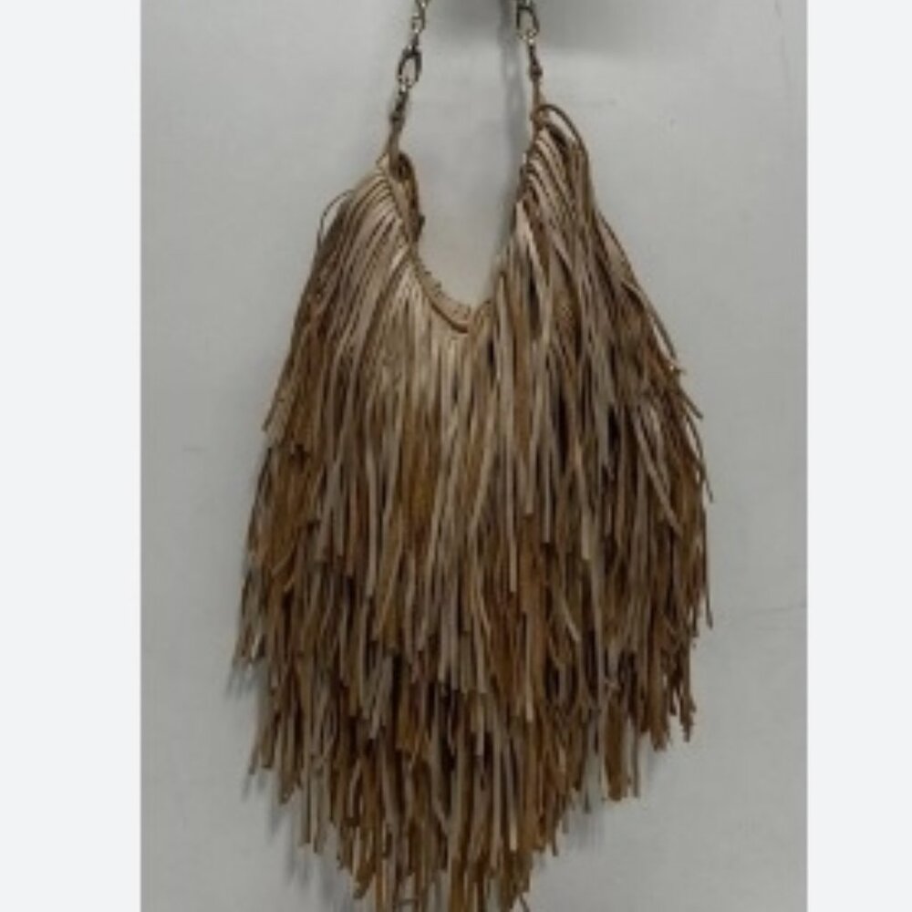 New $400 Monserat De Lucca Bochoa Fringe Bag Taupe Brown Anthropologie - Picture 3 of 6